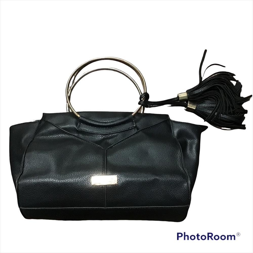 Bebe Black Bag With Gold Ring Handles
